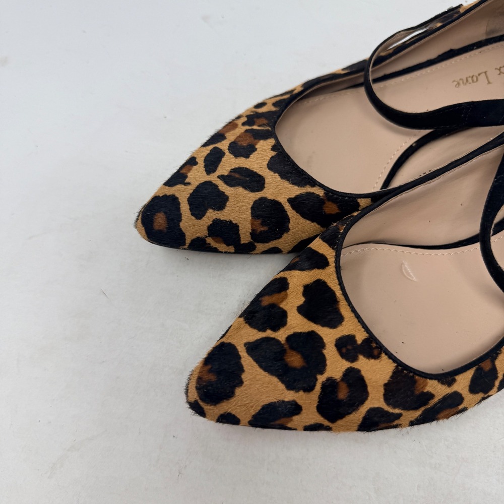 Essex Lane Leopard Print Calf Hair Mary Jane Point Toe Flats Gold Heel Size 6.5 - Picture 2 of 12